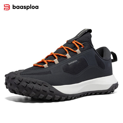 Baasploa Hiking Shoes Men Outdoor Waterproof Camping Resistant Non-Slip Sneakers Casual Lightweight Lace-Up Walking Shoes for Men
