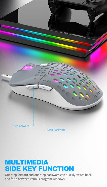 OnePlus G701 Wired 6 Keys Mouse Honeycomb Perforated Colorful Lighting Gaming And Office For Microsoft Windows Apple IOS System