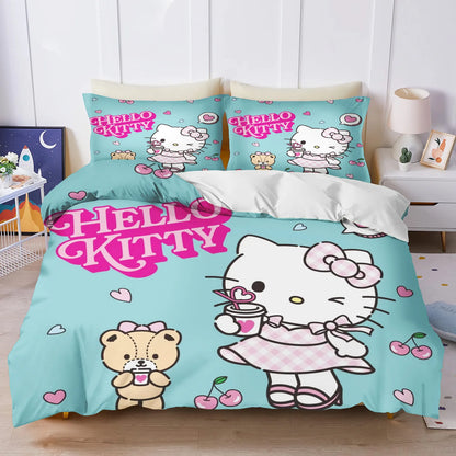 Hello Kitty Bettbezug-Set, 3D-Kinderbettwäsche, 3-teilig, 1 Bettdeckenbezug, King Size
