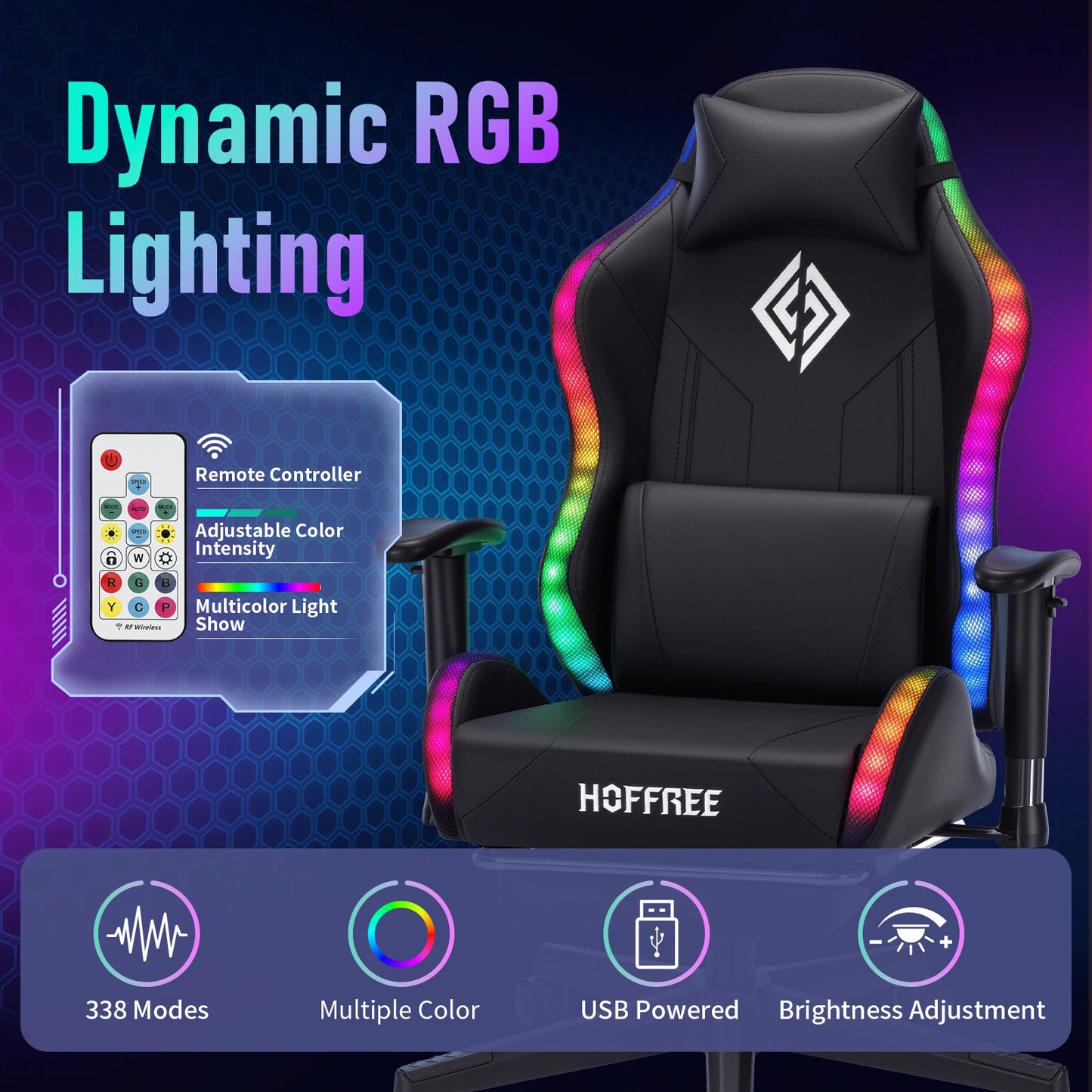 LED Gaming Chair for Children 8-15 Years, Adjustable Gamer Chair with LED Lighting, Footrest & Lumbar Support, Ergonomic PC Chair