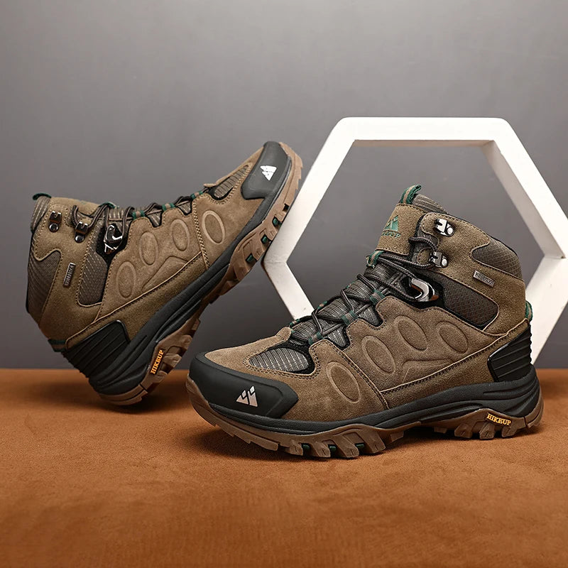 HIKEUP High-Top Men Hiking Boots Winter Outdoor Shoes Lace-Up Non-slip Outdoor Sports Casual Trekking Boots Men Waterproof Suede
