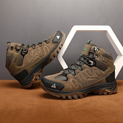 HIKEUP High-Top Men Hiking Boots Winter Outdoor Shoes Lace-Up Non-slip Outdoor Sports Casual Trekking Boots Men Waterproof Suede