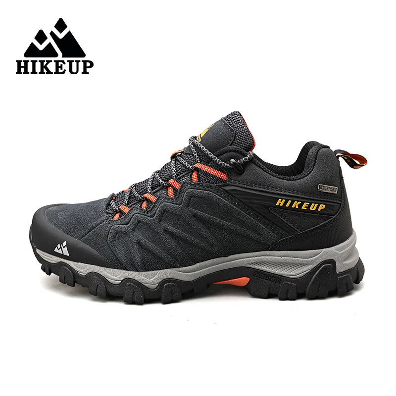 HIKEUP High-Quality Leather Hiking Shoes, Durable Outdoor Sport Men Trekking Leather Shoes, Lace-Up Climbing Hunting Sneakers