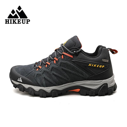 HIKEUP High-Quality Leather Hiking Shoes, Durable Outdoor Sport Men Trekking Leather Shoes, Lace-Up Climbing Hunting Sneakers