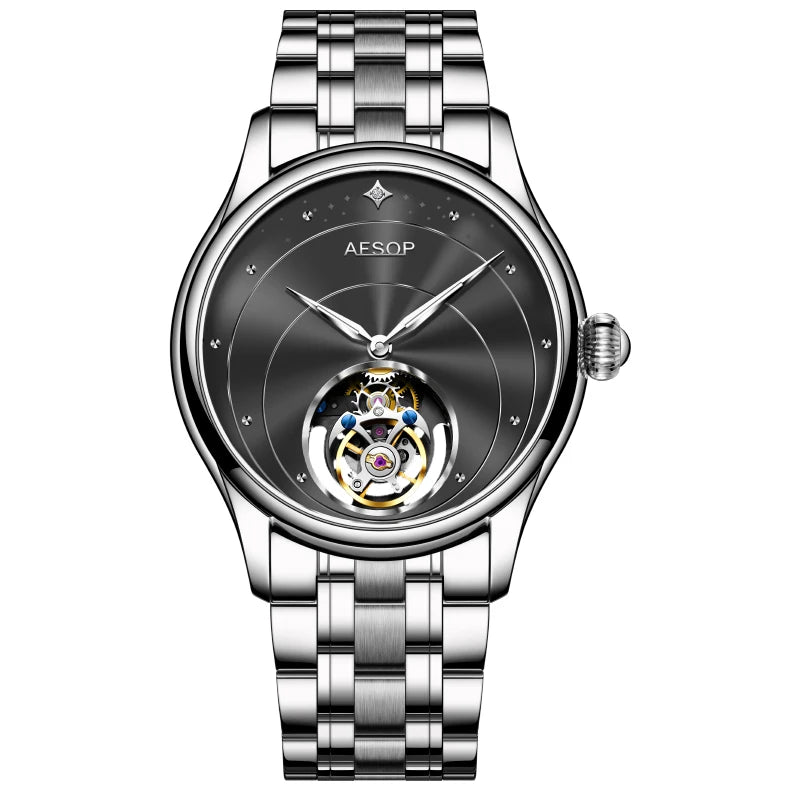AESOP Mens Mechanical Wristwatches Flying Tourbillon Movement Skeleton Watch for Men Man Luxury Clocks Real Tourbillon Watch