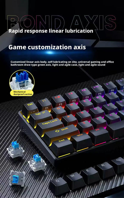 Mini 61Key Wireless Tri-mode Keyboard Bluetooth RGB Backlight Silent Mechanical Feel Portable Film Keyboard For Game Office Home