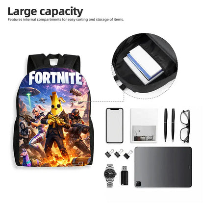 3-teiliges Kinder-Rucksack-Set, Umhängetasche & Federmäppchen, FORTNITE-Cartoon-Tasche, leicht, für Jungen und Mädchen von 6-10, kostenloser 3D-gedruckter Schlüsselanhänger
