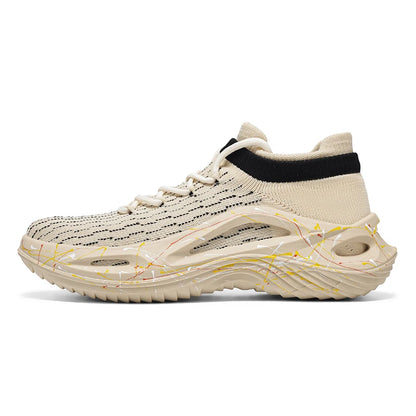 Men's Sports Shoes Soft Light Mesh Thick Sole Anti-Slip Tennis Shoes Spring New Fashion Lace-Up Outdoor Fitness Running Shoes