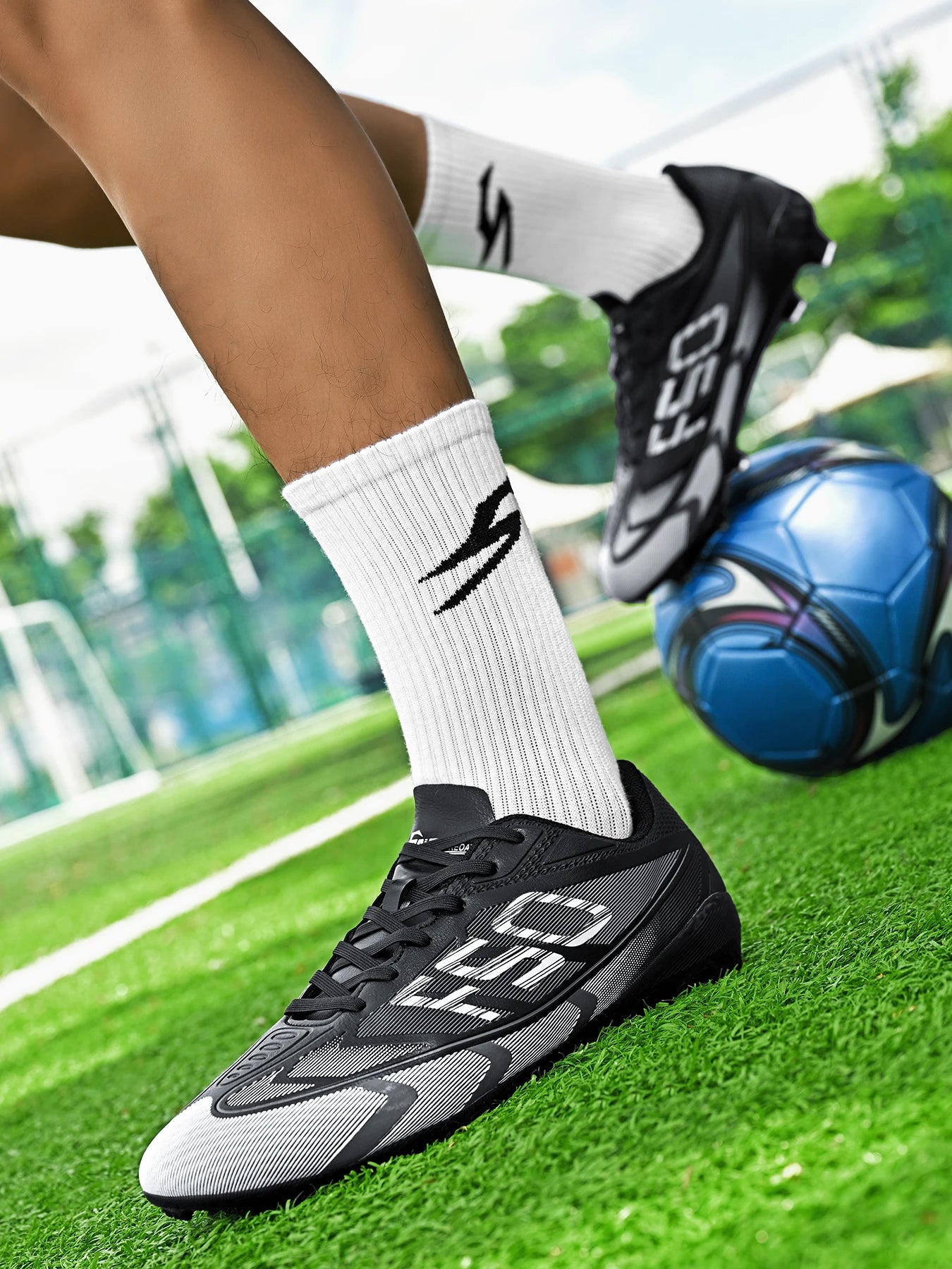 Unisex AG FG Soccer Shoes PU Woven Fabric Upper TPU Shockproof Sole Wear-Resistant Anti-Slip Teenager Competition Sneakers