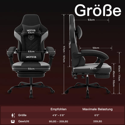 Silla gaming con reposapiés, silla gamer ergonómica con cojín lumbar y reposacabezas, silla gaming ajustable en altura para ordenador