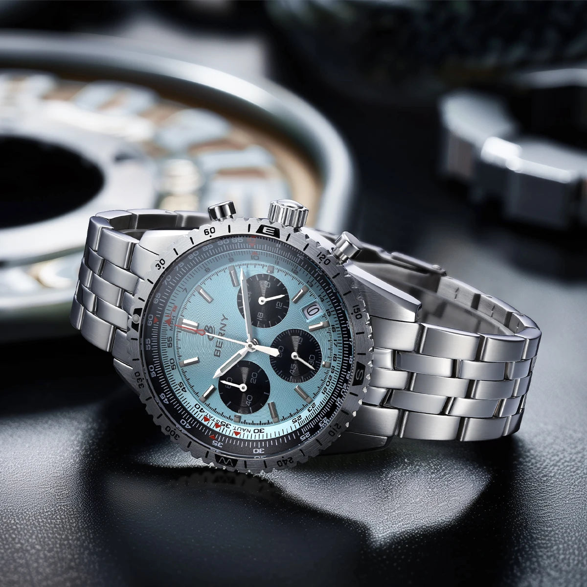 BERNY Aviation Men's Watches Quartz Chronograph Watch Date Sapphire Super Luminous Luxury Brand Dress Man Wristwatch