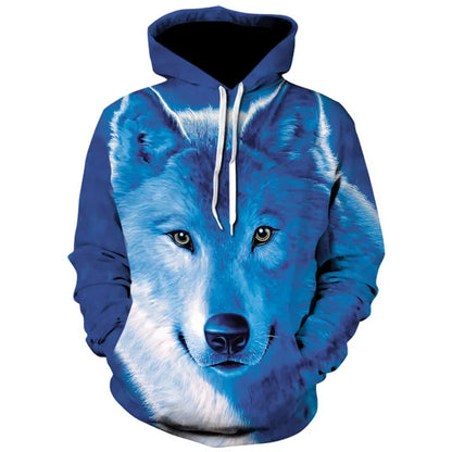 2023 Herren-Oversize-Hoodie mit 3D-Wolf- und Tiermotiv, wilder Krieger, modisches Sweatshirt, locker sitzender Streetwear-Trainingsanzug für Fitness