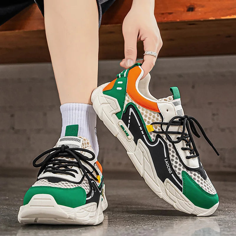Mens Sports Shoes Summer Mesh Casual Fashion Lace Up Walking Shoes 2026 New Youth Daily Commuting Comfortable Versatile Sneakers