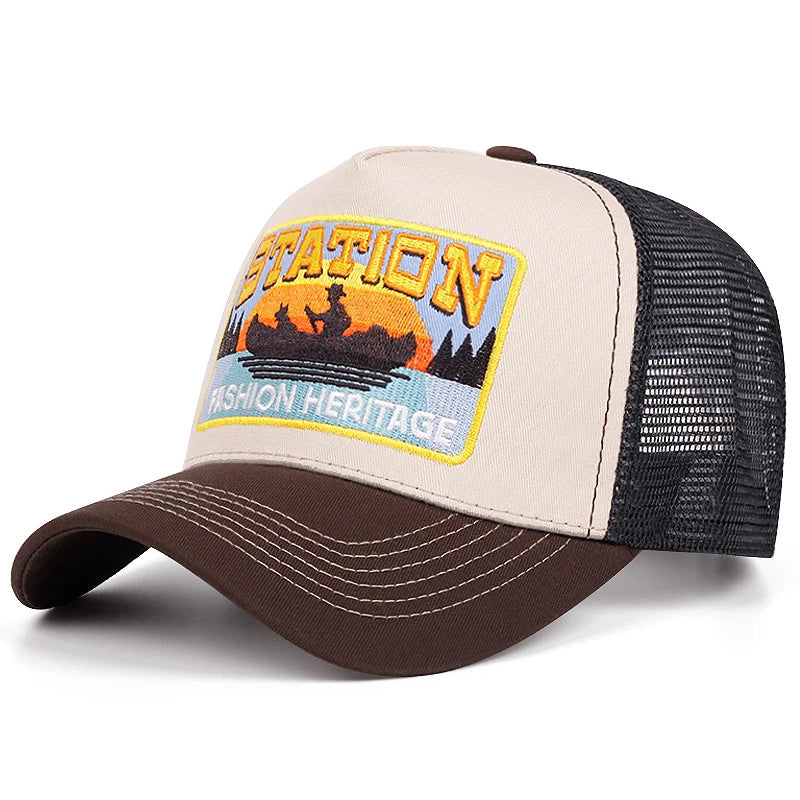 2025 New STATION Small Boat Personalized Truck Hat Street Dance HipHop Hat Outdoor Cycling Sunshade Baseball Hat Mesh Hat Unisex