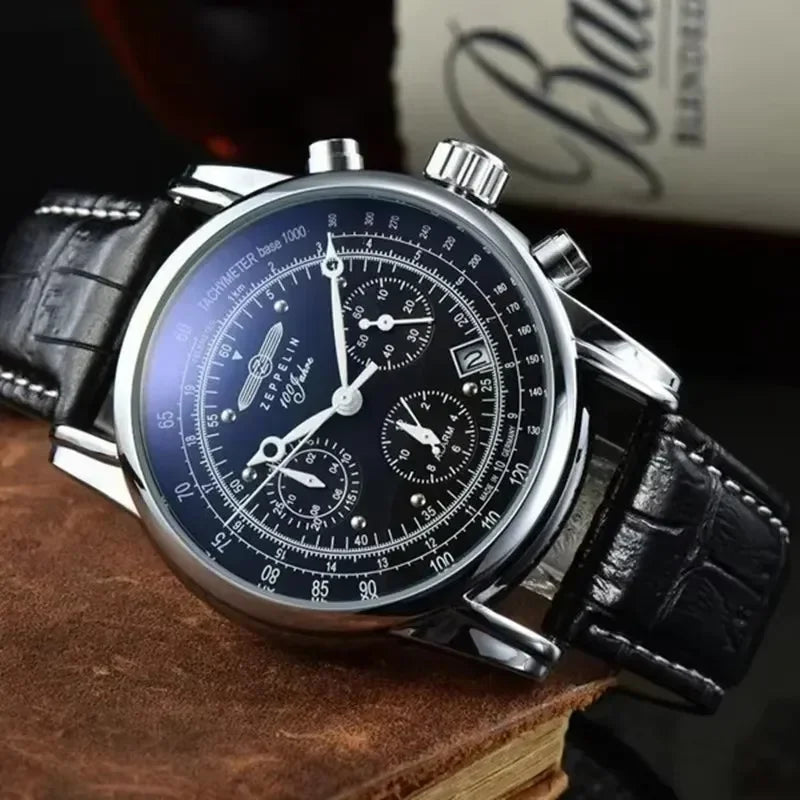 Zeppelin Airship Automatic Date Mens Leather Band Fashion Luxury  Business Casual Men Watches Gift Men's Waterproof Watch