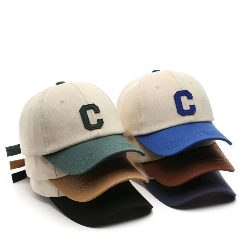 Vintage C Letter Embroidered Baseball Cap | Two-Tone Design, Adjustable Strap, Unisex for Men & Women