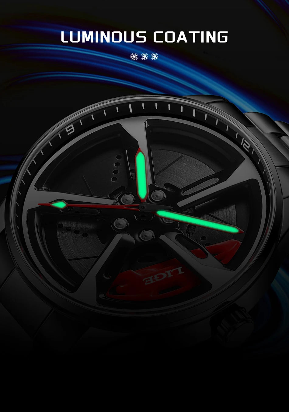 LIGE New Sport 3d Car Wheel Rim Hub Watch Fashionable Rotating Dial Stainless Steel Strap Waterproof Quartz Watches reloj hombre