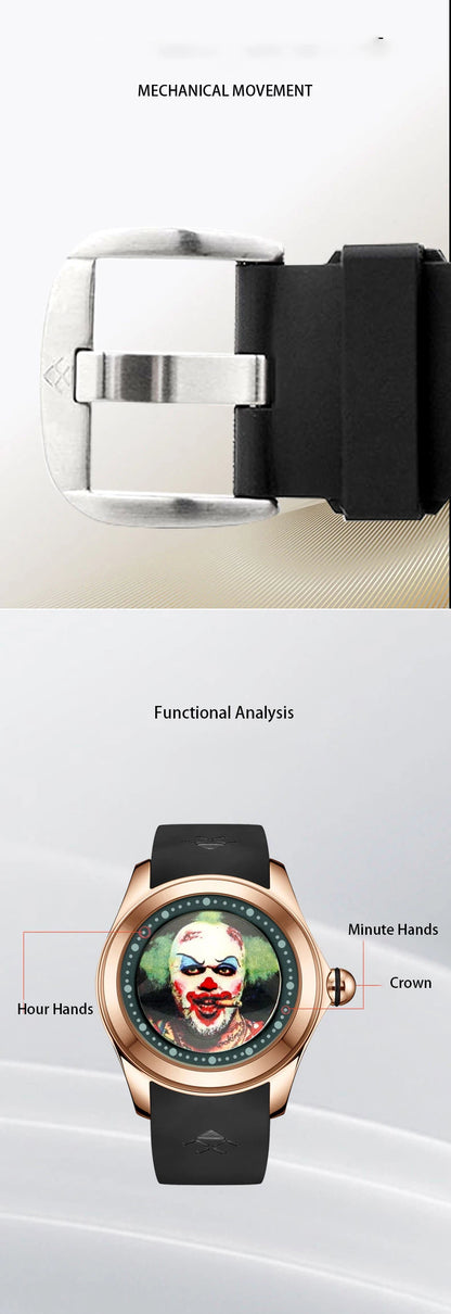 KAFYASE Fashion Earth Bubble Rubber Automatic Watches Luxury Men 46mm Mechanical Wristwatches Art Eye Ball Dial Classic Watch