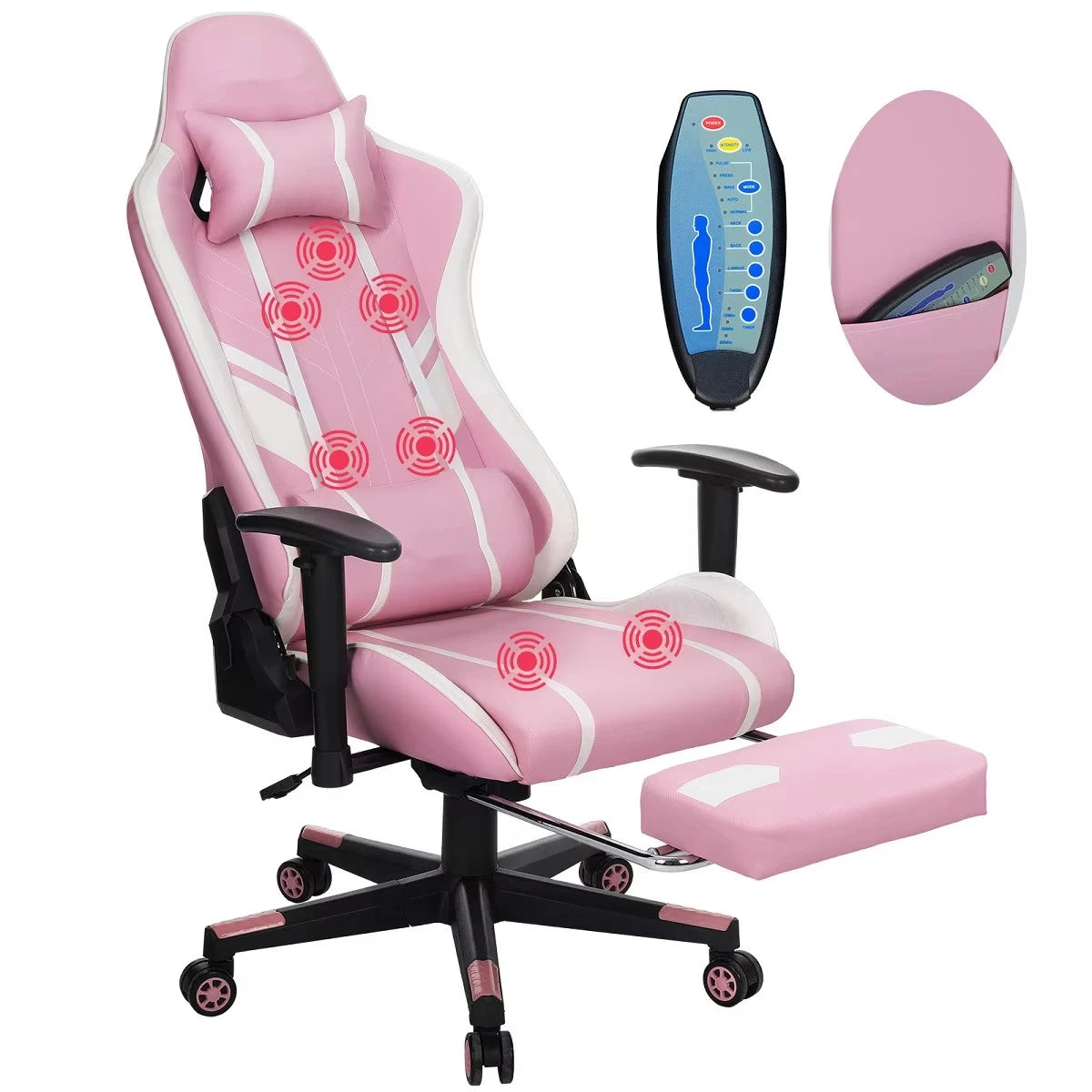 Massage Gaming Chair 7-Point Adjustable Seat Height Ergonomic Office Chair with Footrest and Lumbar Support GC-RC03 Chairs