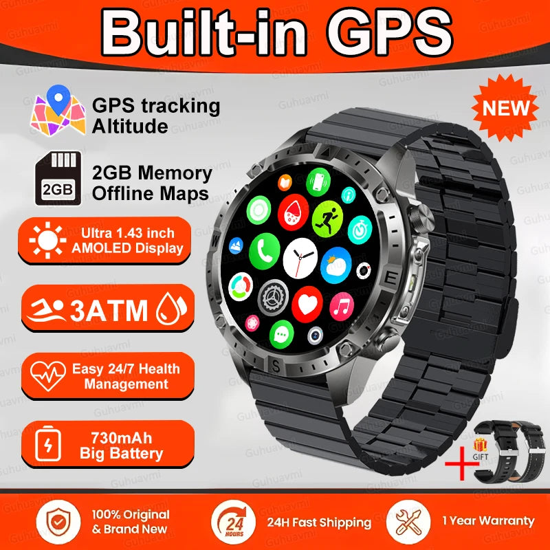 Smart Watch Men GPS Track High End watch Swim Waterproof Watches six axis sensor Sports 2GB Memory GPS Map Compass Smartwatch