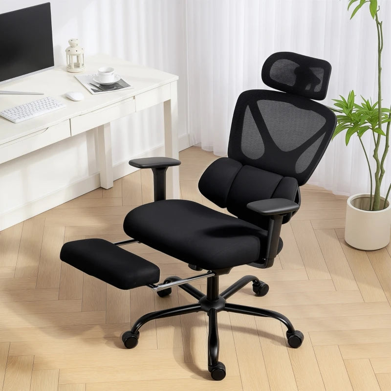 Ergonomic Office Chair with Wheels, Mesh, Lumbar Support, Armrests & Adjustable Headrest