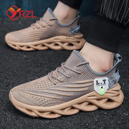 YRZL Men Sports Running Black Jogging Shoes Casual Sneakers Outdoor Breathable Mesh Women Light Shock-Absorption Black Tennis