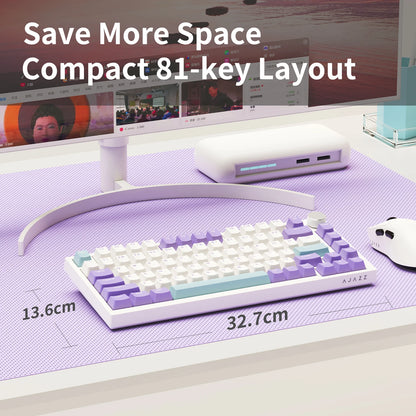 Teclado Mecânico com Fio AJAZZ AK820 75%: Hot-Swappable, Retroiluminação RGB/Branca/Azul-Gelo, Controlo por Botão de Volume | Para Escritório e Gaming