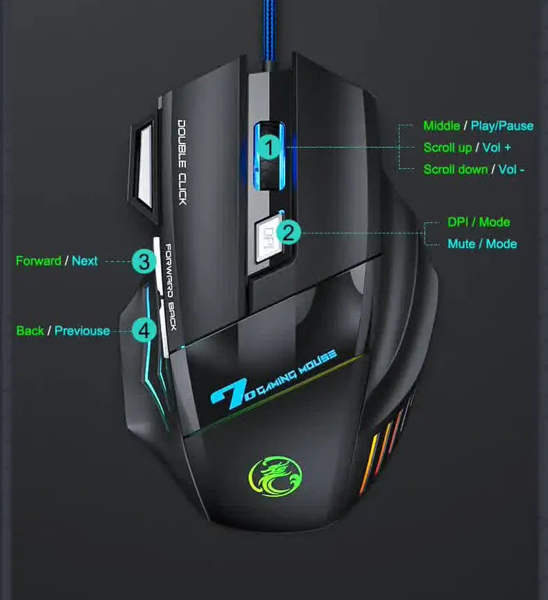 IMICE X7 Optical Gaming Mouse Adjustable DPI Ergonomic Anti Slip Design Colorful Luminuse Suitable for Desktop Computers Laptop