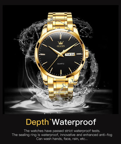 OLEVS Classic Gold Wrist Watches For Top Brand Luxury Business Date Waterproof Luminous Stainless Steel Men Quartz Wristwatch