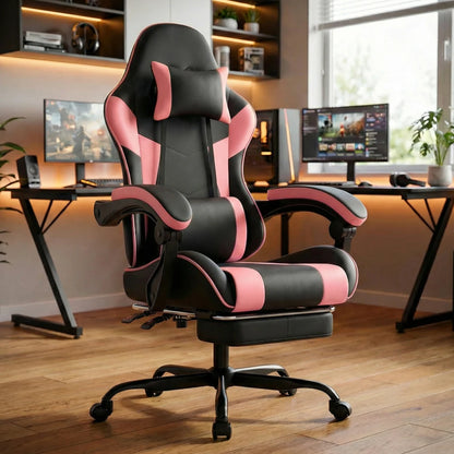 Ergonomic Computer Gaming Chair with Waist Support, Breathable PU Leather Office Chair, Seat Height and Backrest Adjustable