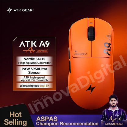 ATK Dragonfly A9 Ultimate kabellose Gaming-Maus A9 Air PAW3950 ultraleichte ergonomische E-Sports-Gamer-FPS-Maus CSGO A9 Ultra