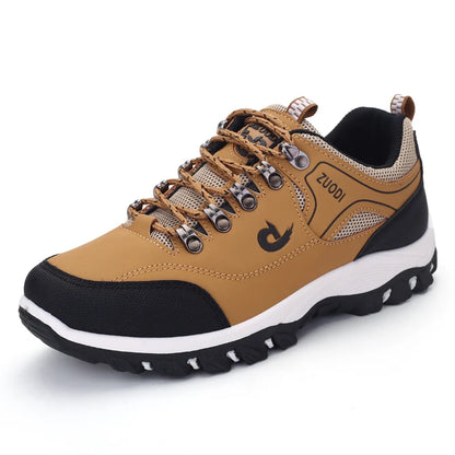Autumn and Winter Men's Waterproof Hiking Shoes, Outdoor PU Leather Sports Shoes, Wear-Resistant, Walking, Tactical