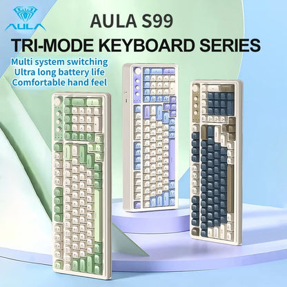 AULA S99 Spider Keyboard Membrane Keyboard Wireless Bluetooth Wired Three Mode RGB Gamer Keyboards Office Typing Mute 99 Keys