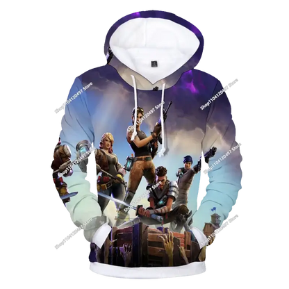 Детски аниме суитшърт с качулка Fortnite, мъжки streetwear хип-хоп спортен стил, ежедневен свободен суитшърт за навън, модерен дизайн