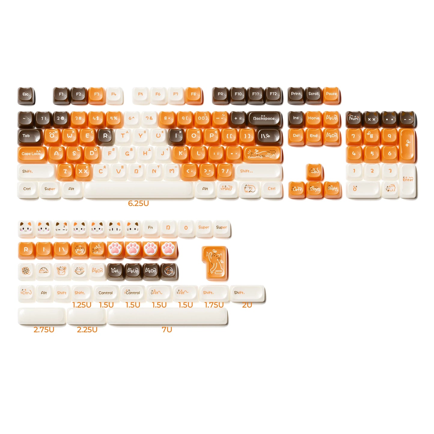 Keycaps XVX 148 Teclas Tema Gato Perfil MAO Keycap Coreana Brilhante e Fofa para Teclado 61 64 68 78 87 96 98 104 108