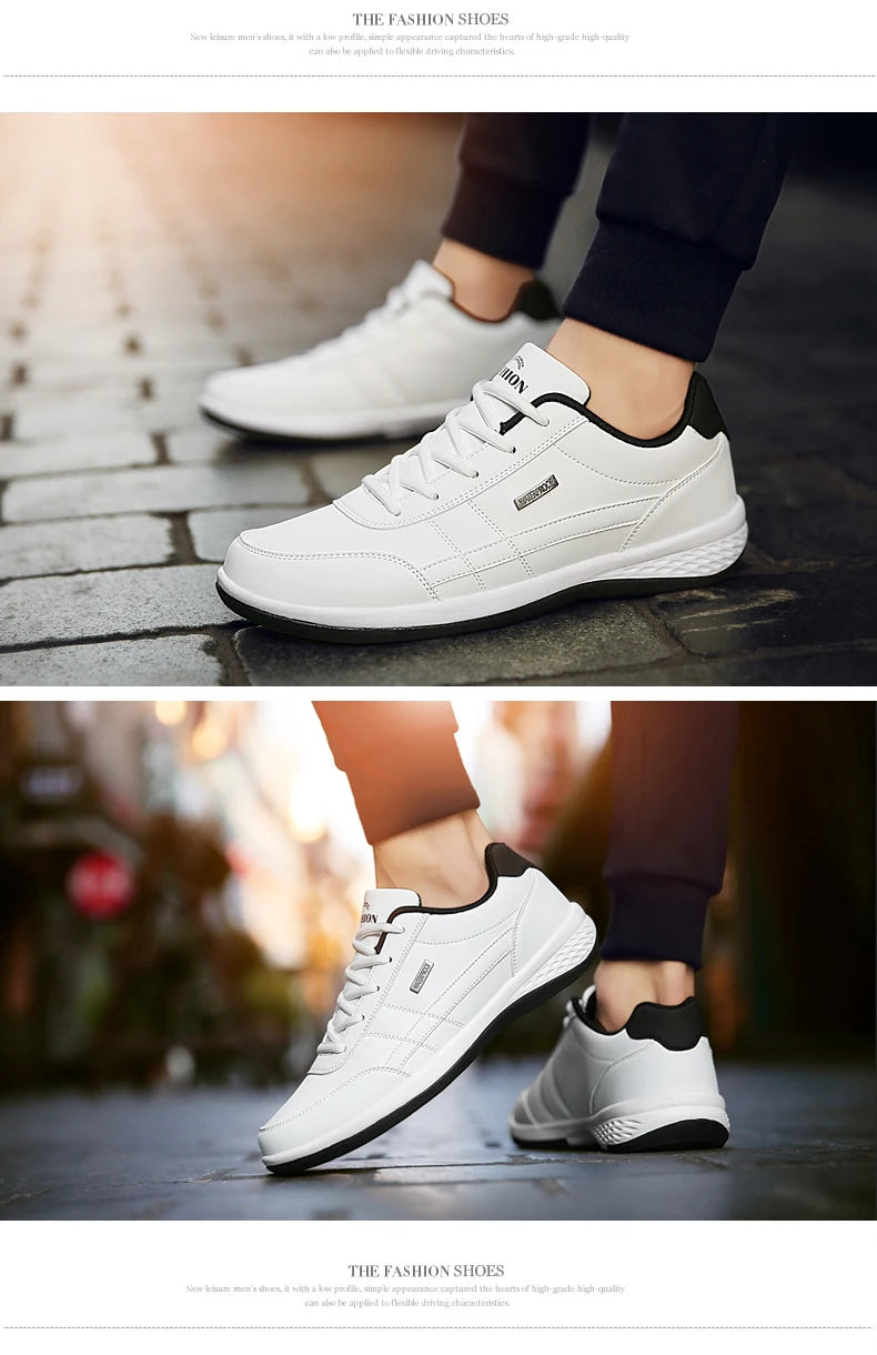 YRZL Herren-Schuhe Frühling Herbst Wasserdichte Walking-Sneaker Freizeit-Herren-Ledersportschuhe Rutschfeste Tennis-Schuhe für Herren
