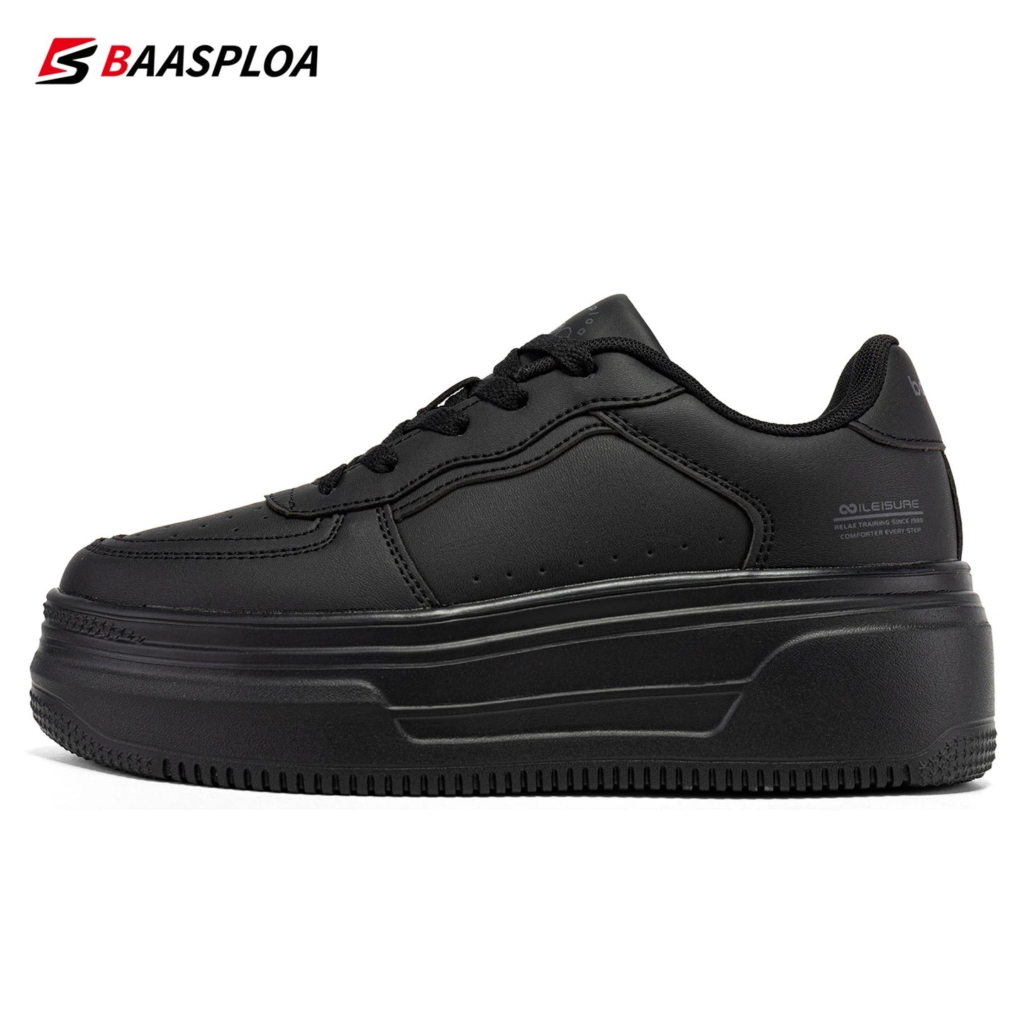 Baasploa Women’s Platform Sneakers Fashion Leather Casual Thick-Soled Shoes for Women Comfort White Skateboarding Shoes Non-Slip