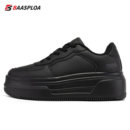 Baasploa Women’s Platform Sneakers Fashion Leather Casual Thick-Soled Shoes for Women Comfort White Skateboarding Shoes Non-Slip