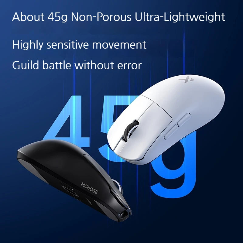 MCHOSE L7 Ultra+ vidutinė–didelė delninė žaidimų pelė, e. sportui, Paw3950, belaidė, trijų režimų, lengva, biuro, dvigubos pavaros kompiuterio pelė