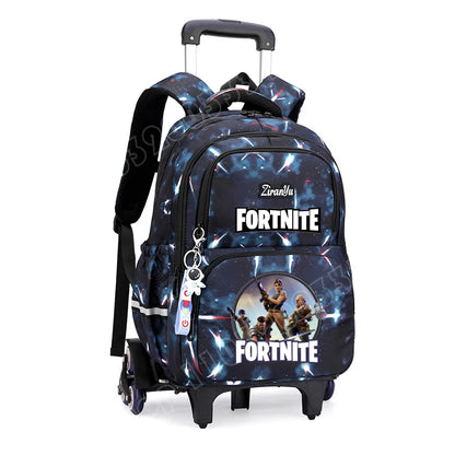 Fortnite-Trolleytasche – leichtes Treppensteigen, Anime-Design, wasserfester Rucksack mit Rollen, großes Fassungsvermögen, Schultasche für Schüler, lässige Reisetasche
