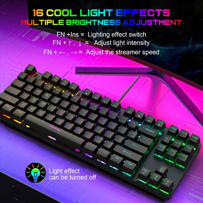 New Computer Keyboard Waterproof Portable Gaming Keyboard Backlit Ergonomics Colorful Keyboard Computer Accessories 87 Keys USB