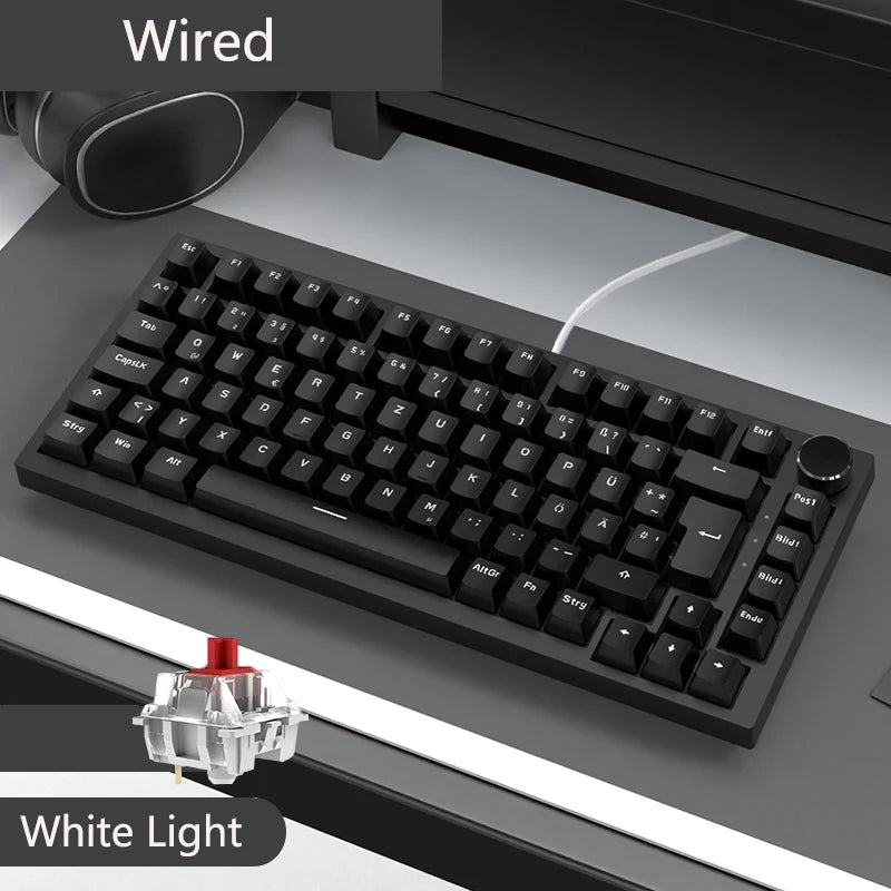 Teclado Mecânico com Fio AJAZZ AK820 75%: Hot-Swappable, Retroiluminação RGB/Branca/Azul-Gelo, Controlo por Botão de Volume | Para Escritório e Gaming