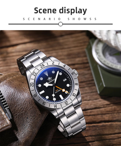 ADDIESDIVE Neue Luxus-Herrenuhr 200 wasserdichte Edelstahl-Quarzuhr BGW9 Super Blue Leucht-GMT-Edelstahluhr
