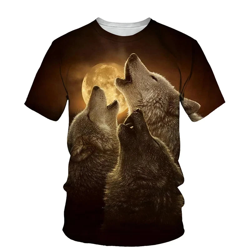 Animal Wolf Pattern 3D Print Men O-Neck Tshirt Fashion Tees Casual Short Sleeve Oversized Y2K Harajuku Unisex Clothing