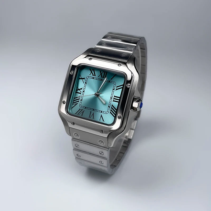 38mm Square Luxury New Men's Automatic Mechanical Watch NH35 Movement Silver No Date/Logo Stainless Steel Strap Black/Blue/White