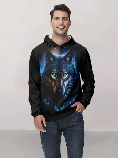 2025 Herren-Herbstmode: bequemes, weiches Kapuzen-Sportshirt mit Wolf-Print für Outdoor, City und Streetwear