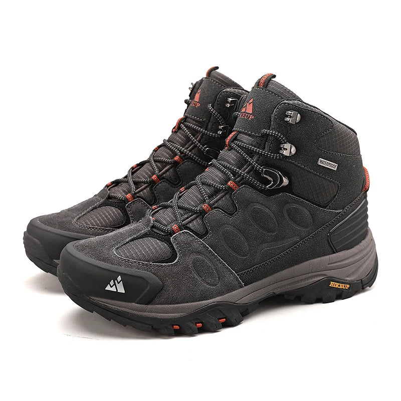HIKEUP High-Top Men Hiking Boots Winter Outdoor Shoes Lace-Up Non-Slip Sports Casual Trekking Boots Men Suede Warm Shoes