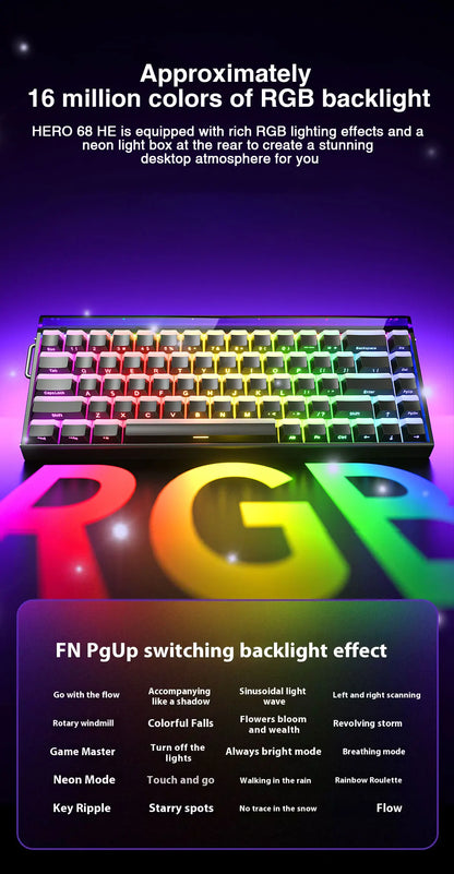 AULA HERO68 HE Tastatur mit Magnetschaltern, Rapid Trigger, 8K Polling Rate, Esports-Gaming-Tastatur, RGB, kabelgebundene mechanische Tastatur