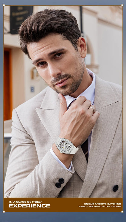 BONEST GATTI Luxury Men's Hollow Automatic Mechanical Watches Tonneau Sapphire Crystal Luminous Hollow Eagle Dial Rubber Straps