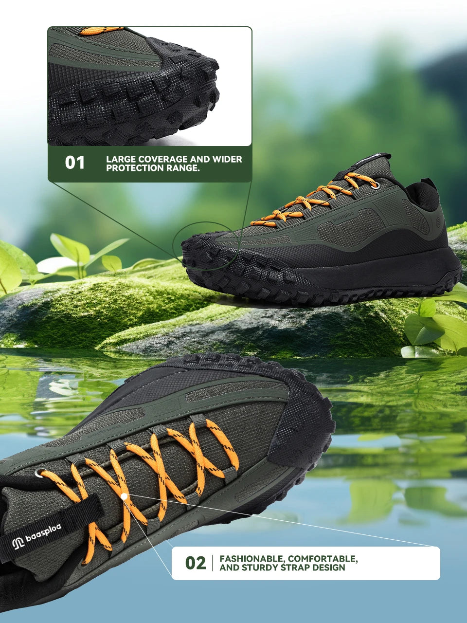 Baasploa Hiking Shoes Men Outdoor Waterproof Camping Resistant Non-Slip Sneakers Casual Lightweight Lace-Up Walking Shoes for Men
